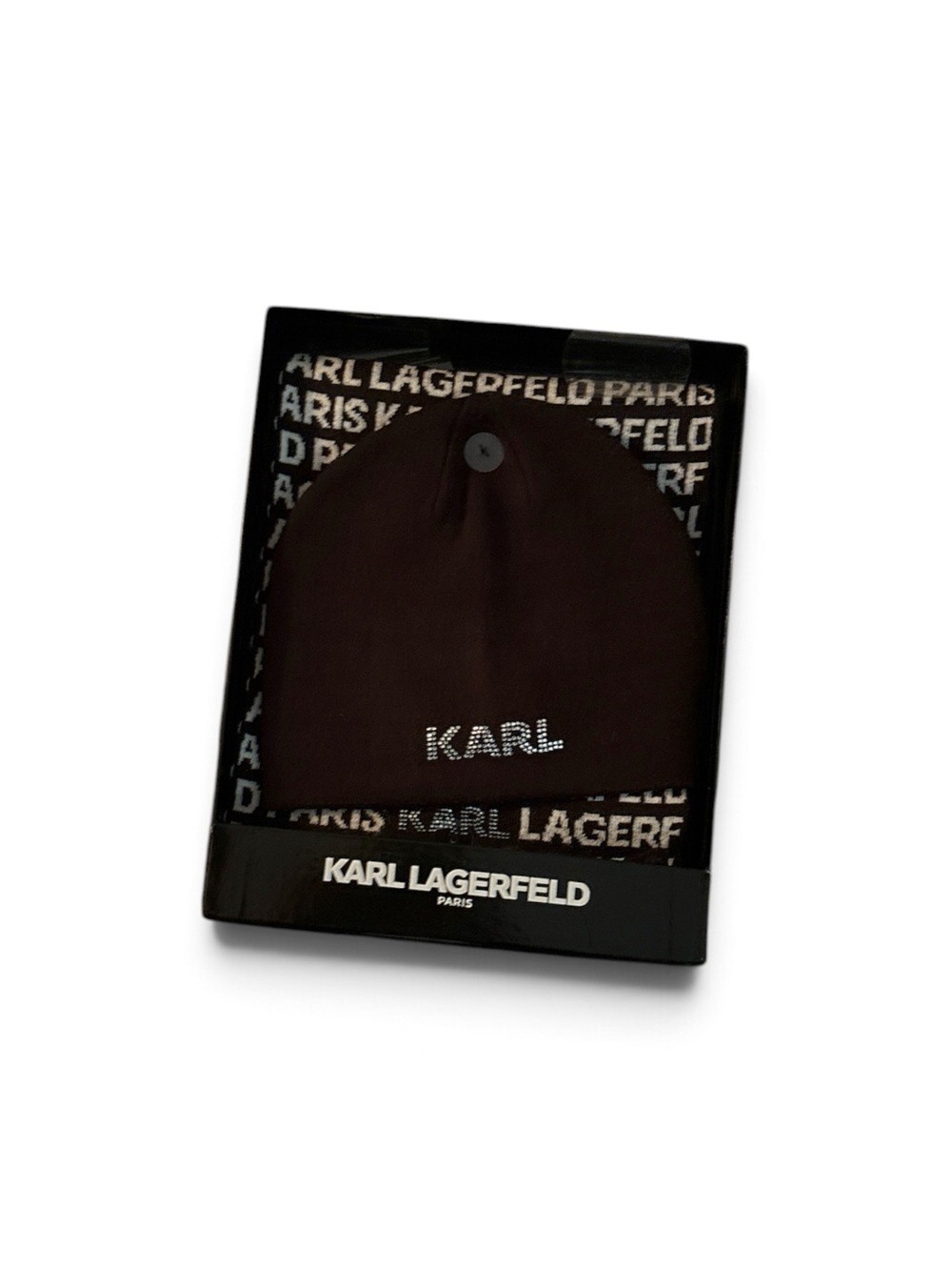 Karl Lagerfeld Black Logo Beanie & Branded Scarf Set NWT
